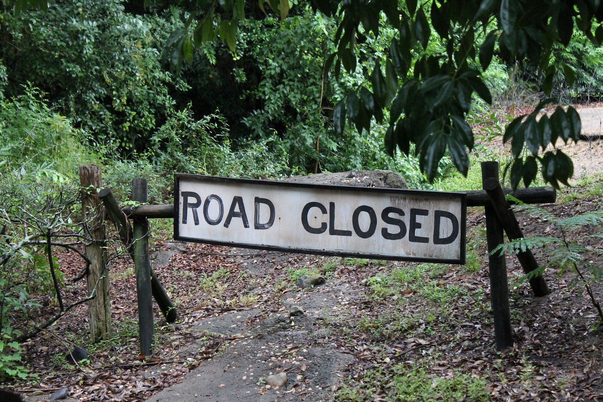 Road Closed Sign blocking path.