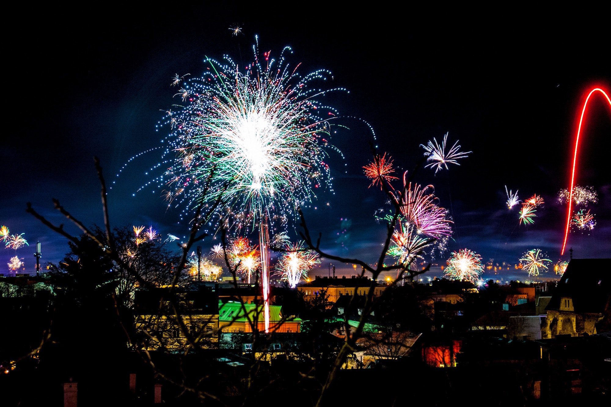 Fireworks light up the sky on New Years Eve